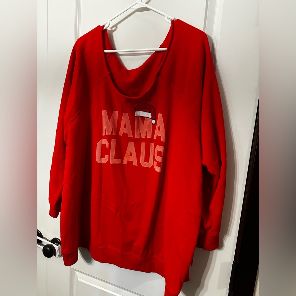 Mama Claus Off Shoulder Crew Neck